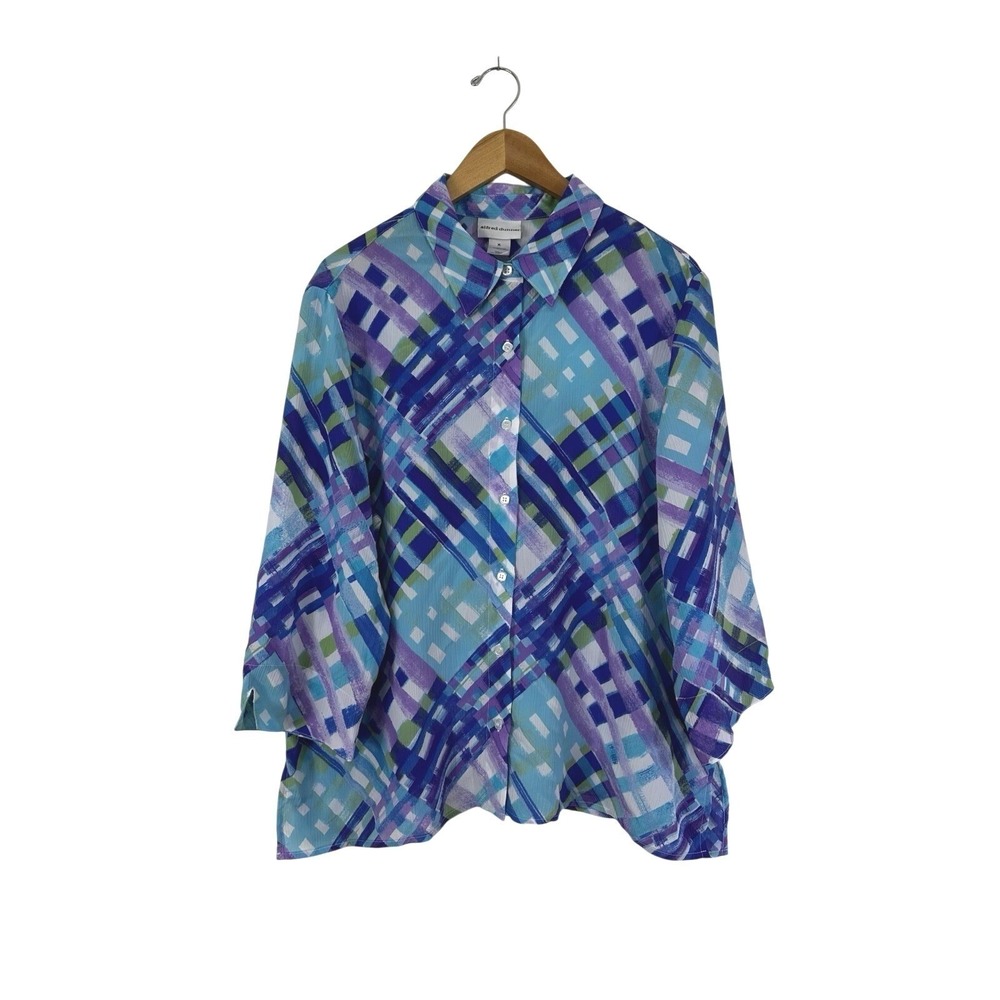 Alfred Dunner Multicolor Tunic Top 3/4 Sleeve Button Up Women's XL Artsy‎ Casual
